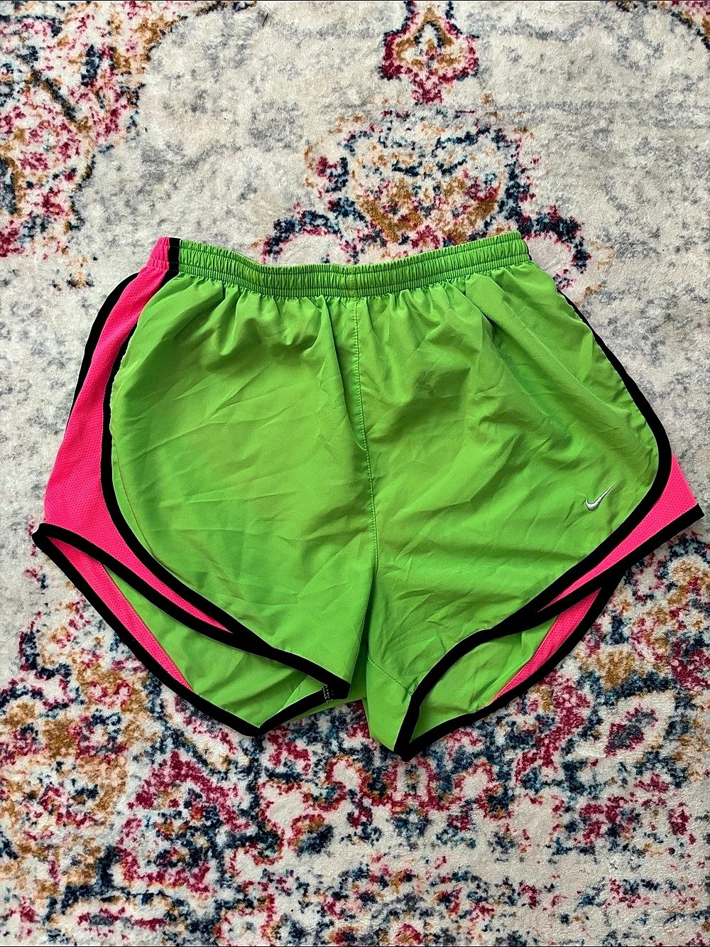 Nike Tempo Running Shorts Color Block Green & Pink Medium